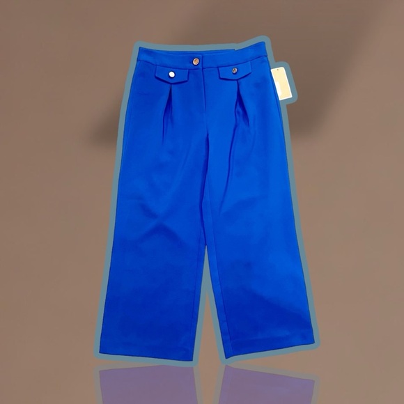 NWT MICHAEL Michael Kors ‘High-Rise Wide Leg Crop Pants’ in “Grecian Blue” - Picture 1 of 8
